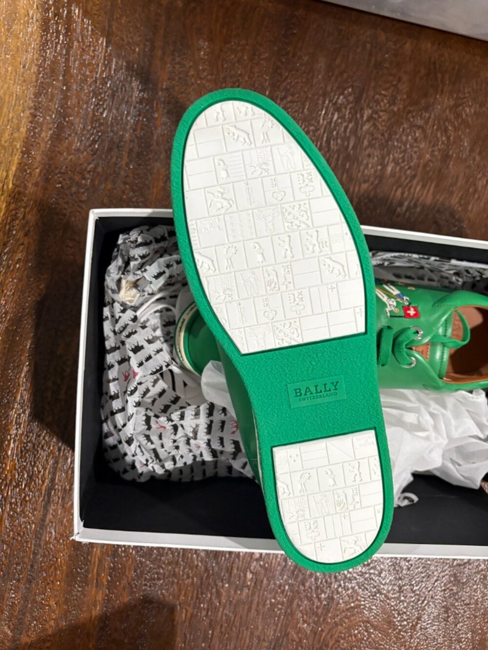 BALLY Switzerland Anistern 19 Animal Leather Low Top Sneakers Emerald Green US 9 - Picture 3 of 5